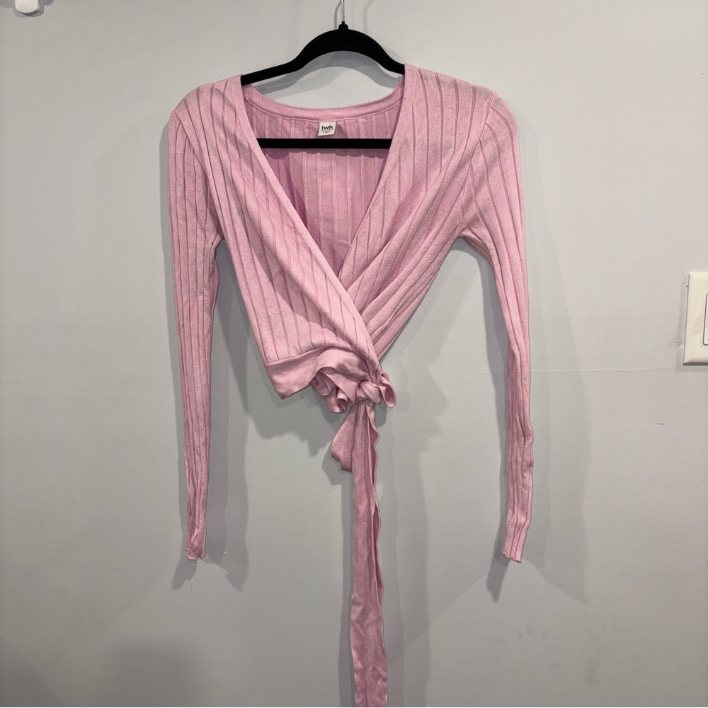 Twik Light Pink Ribbed Wrap Blouse